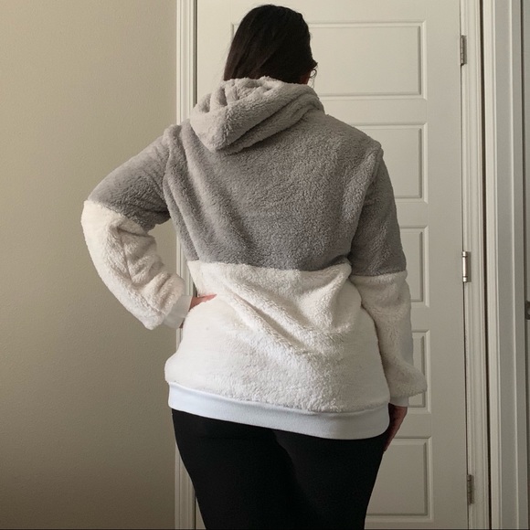 Gray & Cream Two Tone Fuzzy Hoodie - Picture 7 of 8